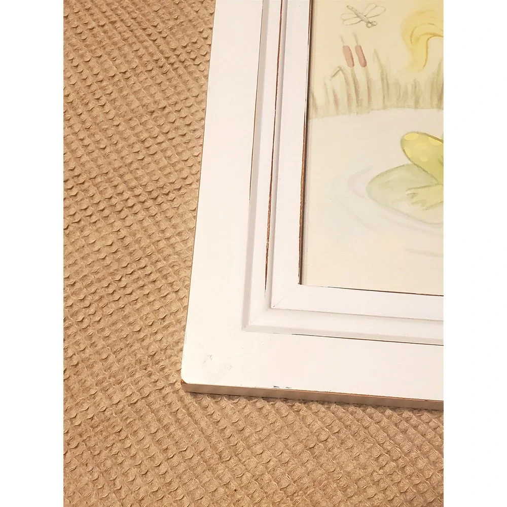 Wendy Bellissimo Frog Prince Framed Art White Pastel Nursery Wall Decor Large OS